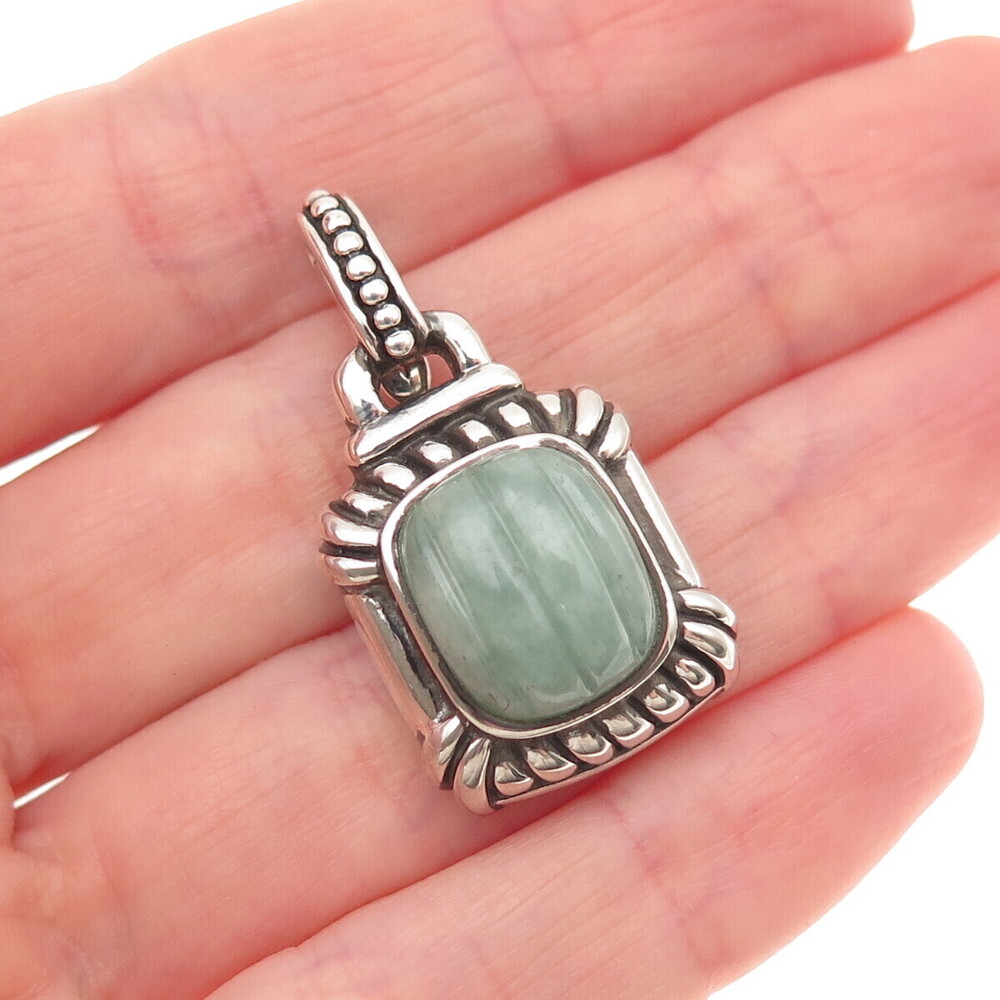 Judith Ripka 925 Sterling Silver Vintage Real Jade Oxidized Charm Pendant